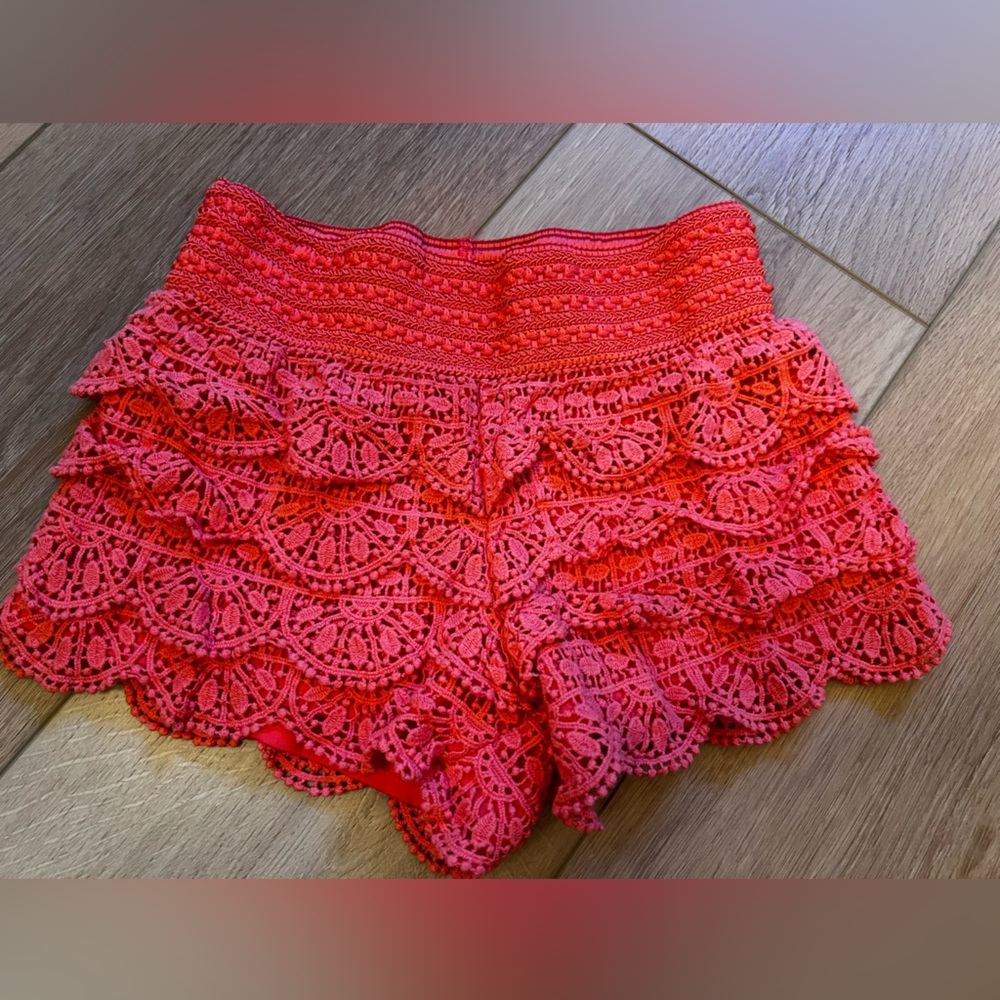 Lace Crochet Shorts in Vibrant Red